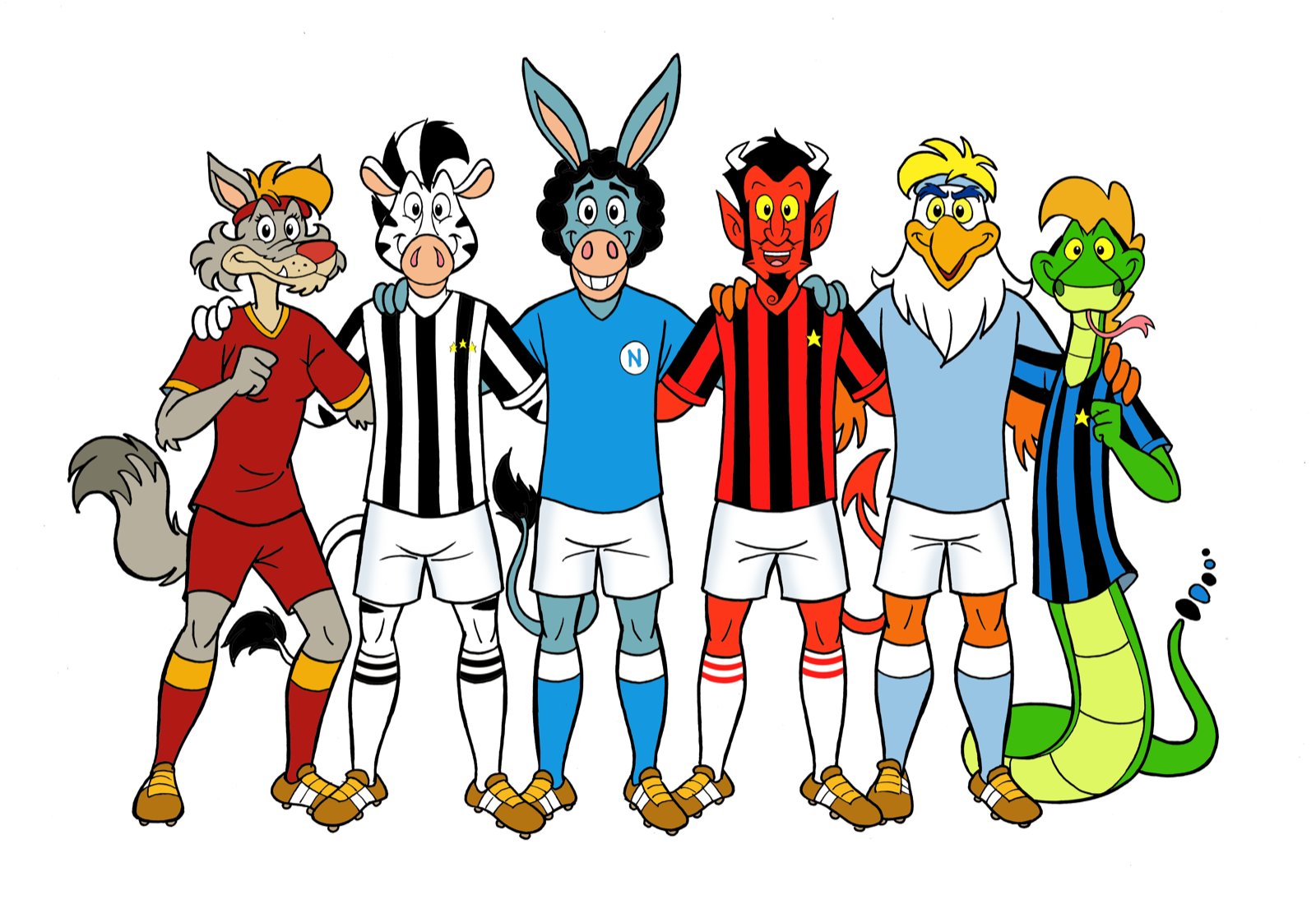 Le mascotte de I Tifosissimi — Roma, Juventus, Napoli, Milan, Lazio, Inter